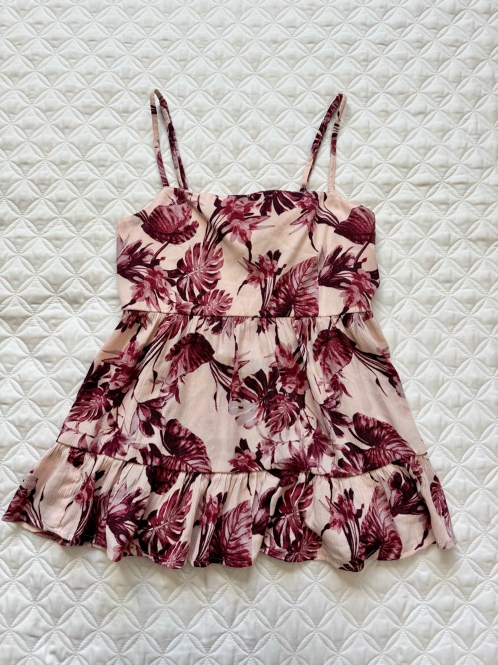 Banana Republic Factory Pink Burgundy Palm Tiered Empire WaisrTank Top Sz XS